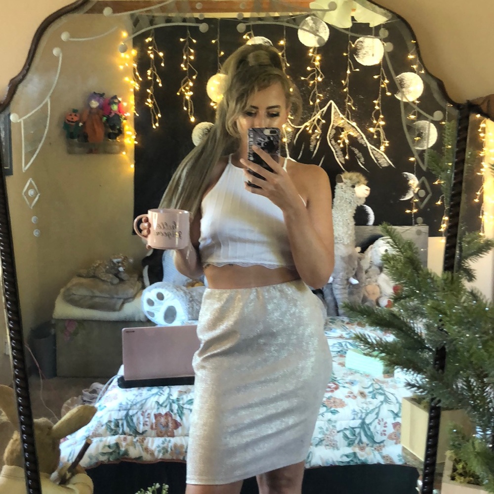 Charlotte Russe gold flecked stretchy pencil skirt